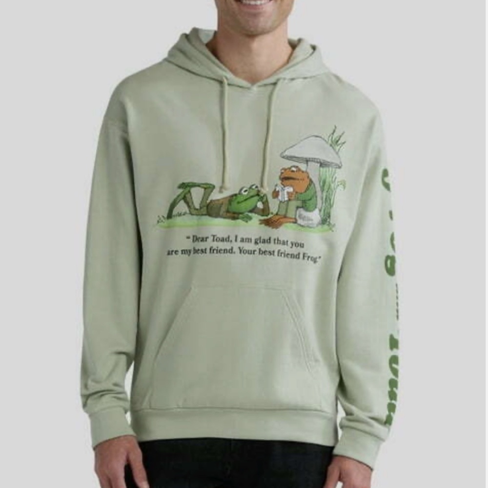 Frog and Toad Men's Green Best Friend Pullover Hoodie Sweatshirt L NWT
